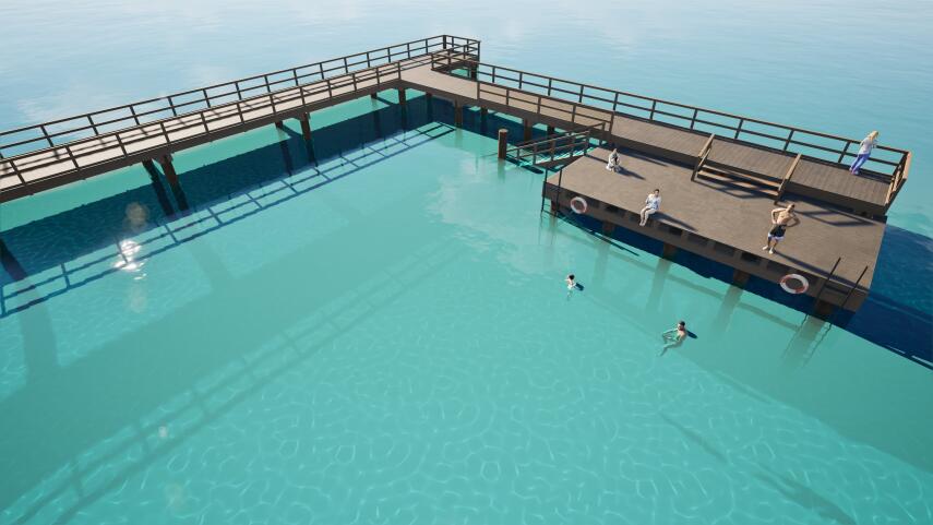 Artists rendition of Magazine Bay Jetty with swimming platform