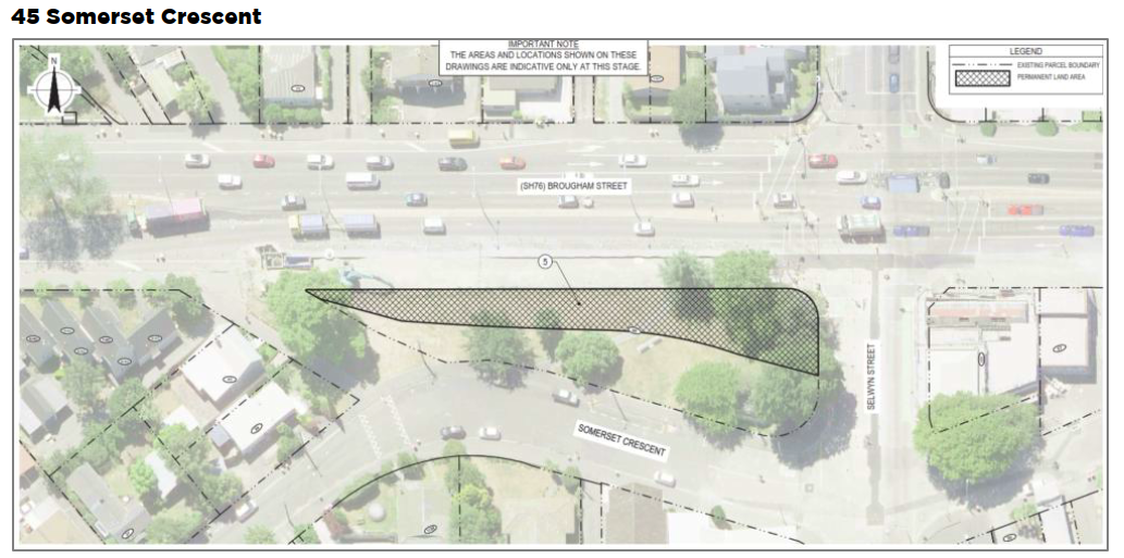 Plan showing the proposed area for sale on Somerset Reserve, approximately half the reserve closest to Brougham Street