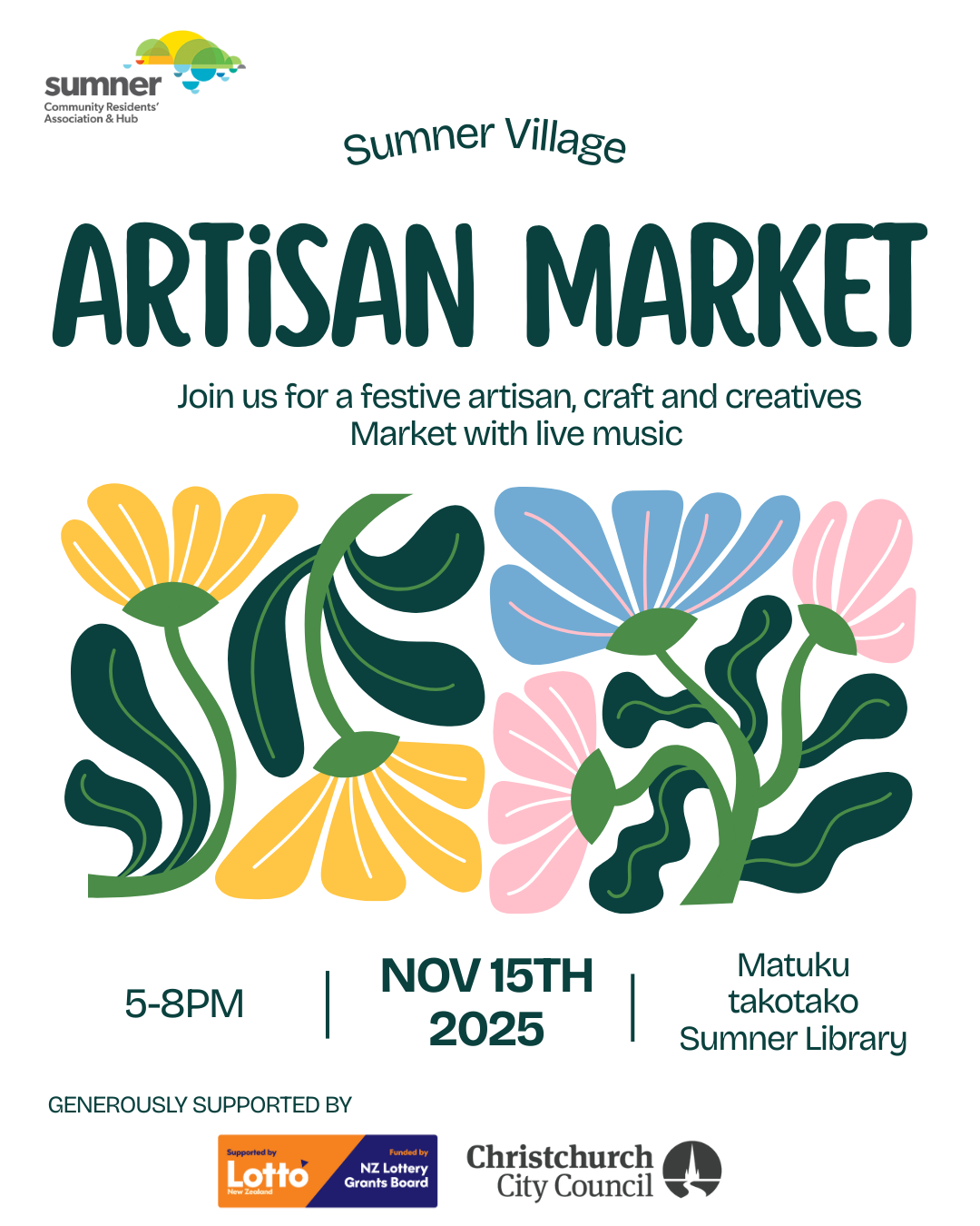Poster for Sumner Village Artisan Market on 15 November 2025 from 5pm to 8pm