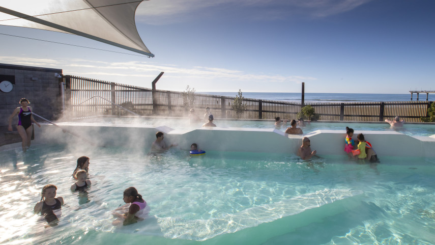 Enjoying a dip in He Puna Taimoana New Brighton hot pools