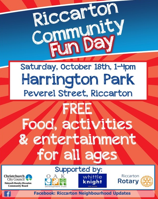 Riccarton Community Fun Day, 18 October 2025, 1pm to 4pm, Harrington Park