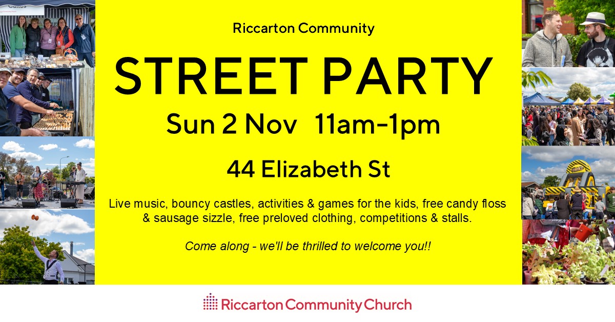 Riccarton Community Street Party Poster - 2 November 2025, 11am, Elizabeth Street