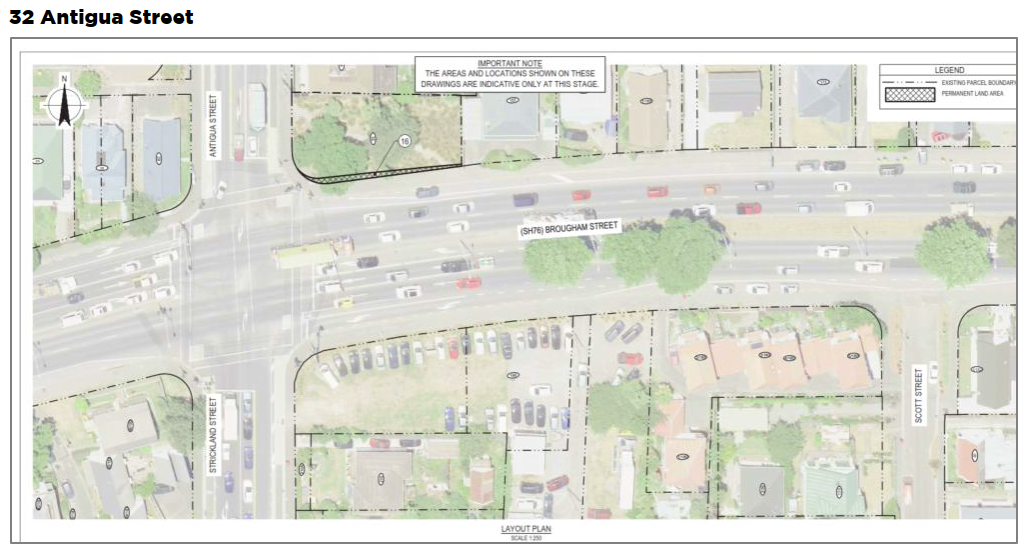 Plan showing the proposed area for sale on Somerset Reserve, approximately half the reserve closest to Brougham Street