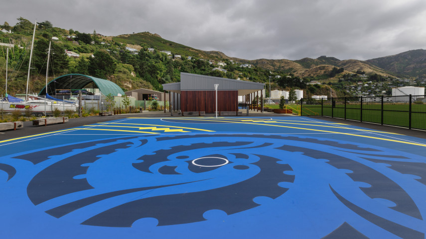 View of the new netball court at Naval Point