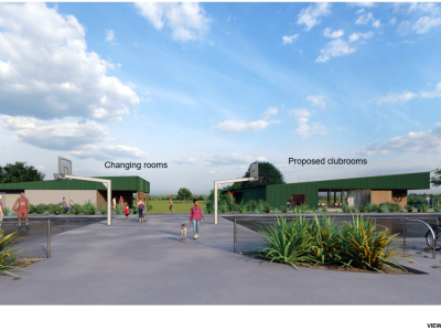 Artist's impression of clubrooms from Te Pou Toetoe carpark